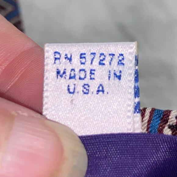 Vtg Perry Ellis Portfolio Necktie Brown Blue Geometric USA Italian Silk 58 x 4 - Picture 6 of 8